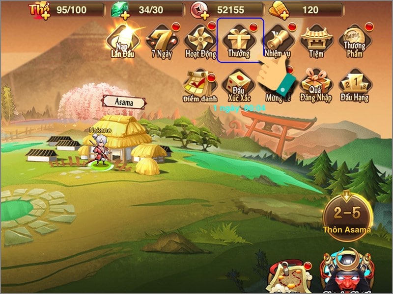 Mở game và nhấn thưởng Code Đại Chiến Samurai