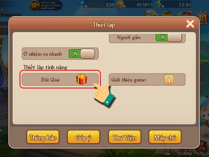 Nhấn vào Đổi quà Chọn mục Đổi quà.