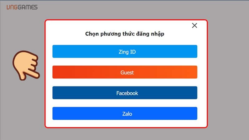 Chọn phương thức đăng nhập để đăng nhập vào nhân vật của bạn.