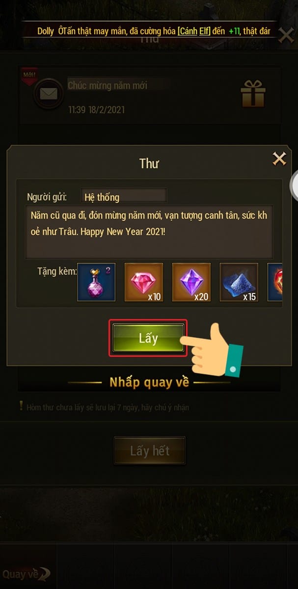 Nhận thành công Cuối cùng màn hình sẽ xuất hiện quà tặng mà bạn nhận được sau khi đổi mã code