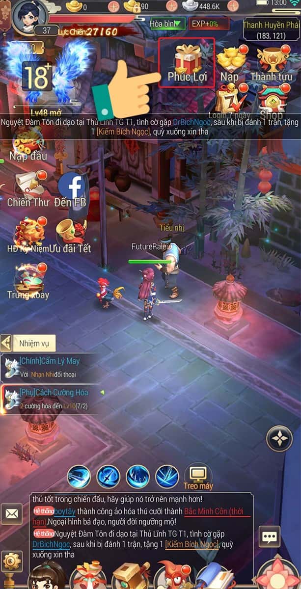 Vào phúc lợi Đầu tiên các bạn vào phúc lợi để nhập Code Yong Heroes