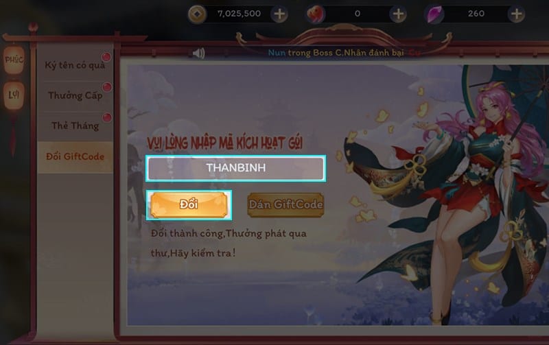Điền code Code Yêu Linh Giới