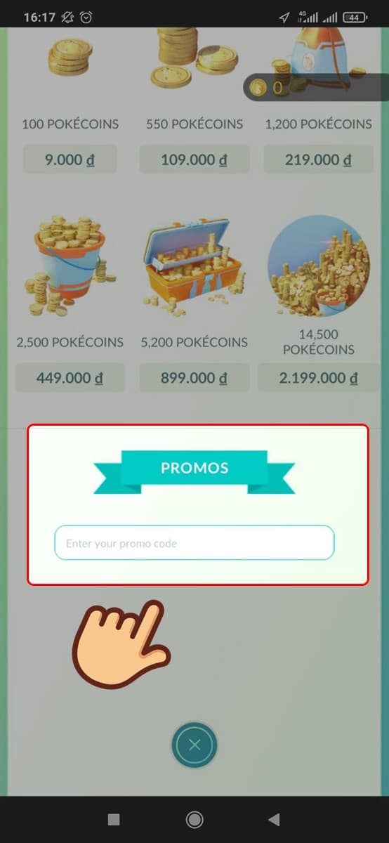 Kéo xuống dưới cùng kiếm mục PROMOS Code Pokemon Go