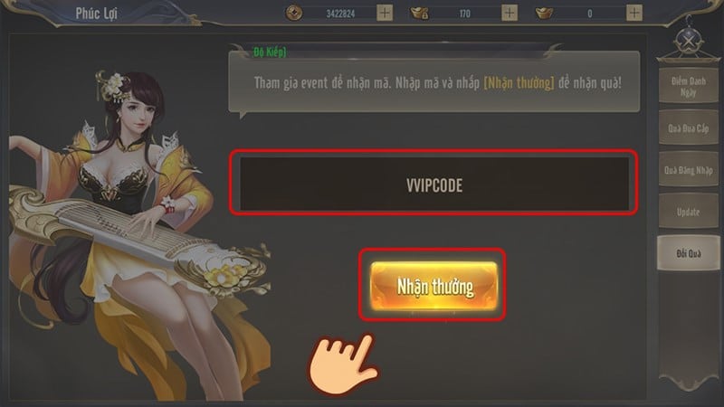 Nhập code và chọn Nhận thưởng Nhập Code Trảm Tiên Quyết và chọn Nhận thưởng.