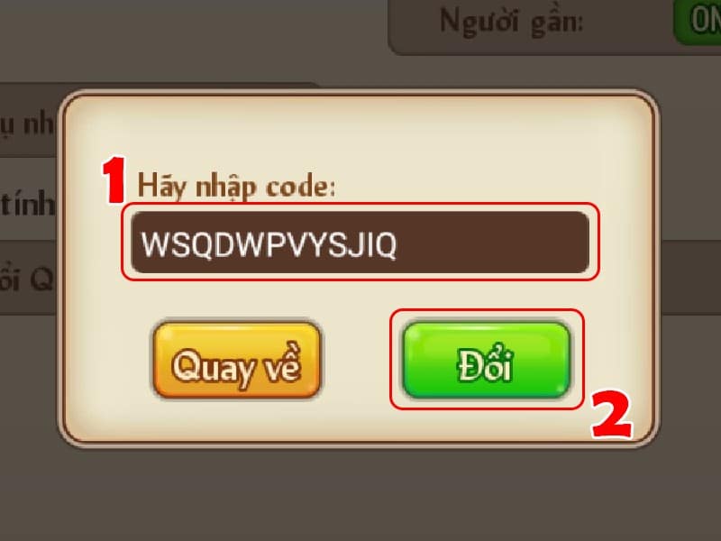 Nhập code để đổi quà Nhập mã code quà tặng rồi nhấn vào Đổi.