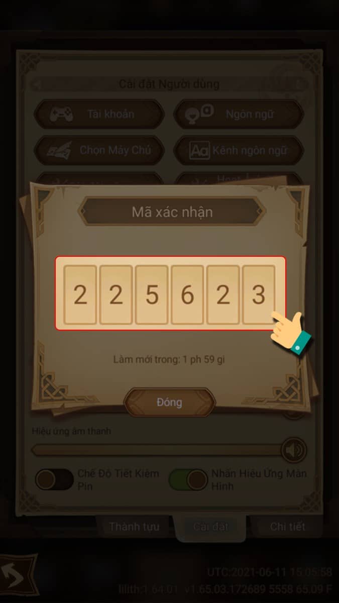 Mã xác nhận của bạn Tại đây, bạn sẽ thấy Mã xác nhận để nhập code.