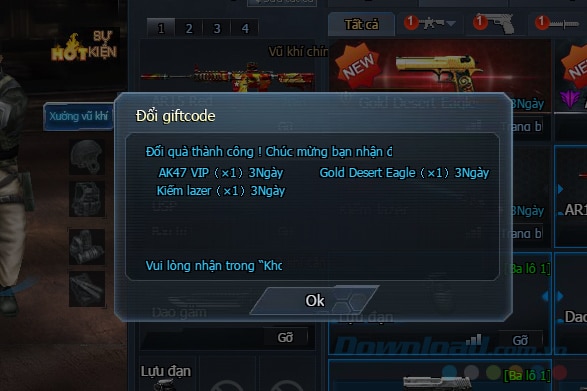 Đổi thành công Thông báo đổi thưởng thành công và danh sách quà hiện ra