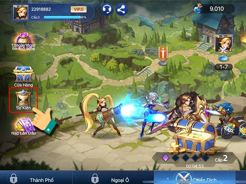 Chọn sự kiện Vào game chọn Sự kiện.