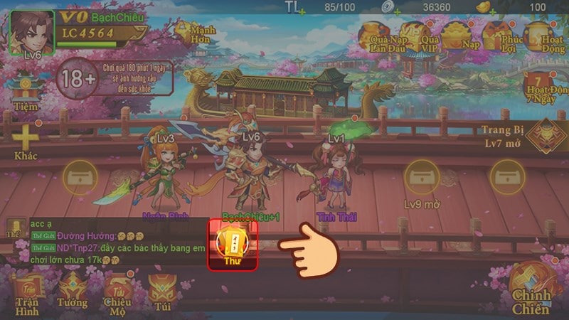 Vào game và kiểm tra mục Thư để nhận quà nhé