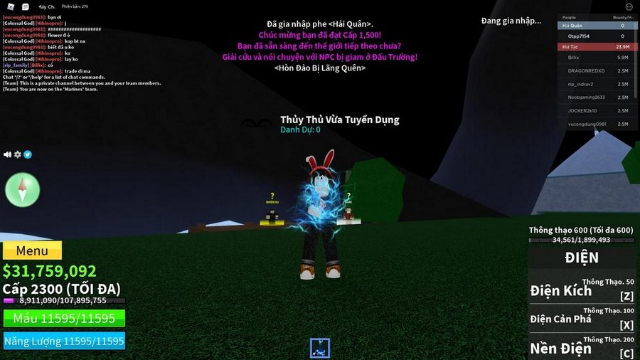 Hình tài khoản game Blox Fruit level 2300 Giàu Có