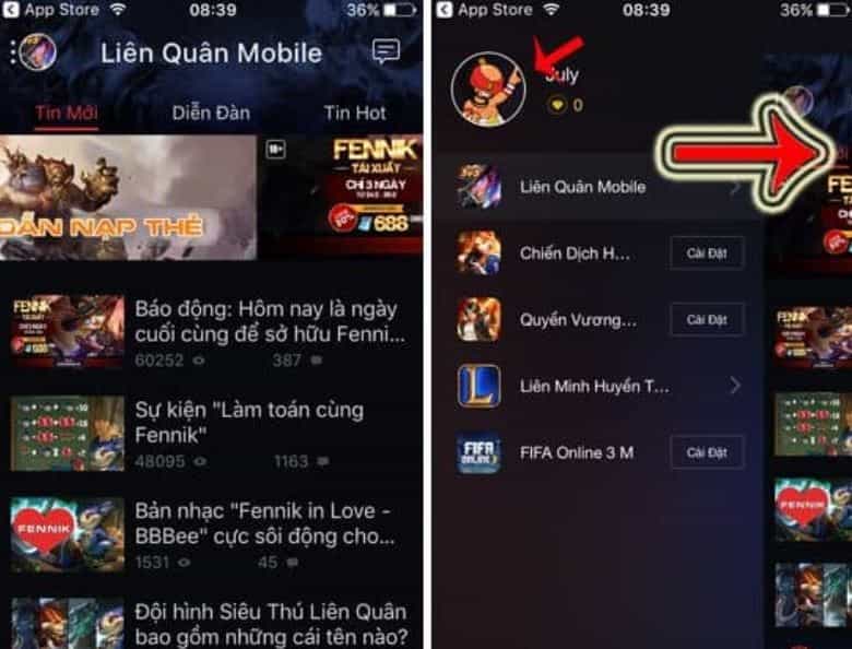 vuốt ngang màn hình theo hướng dẫn