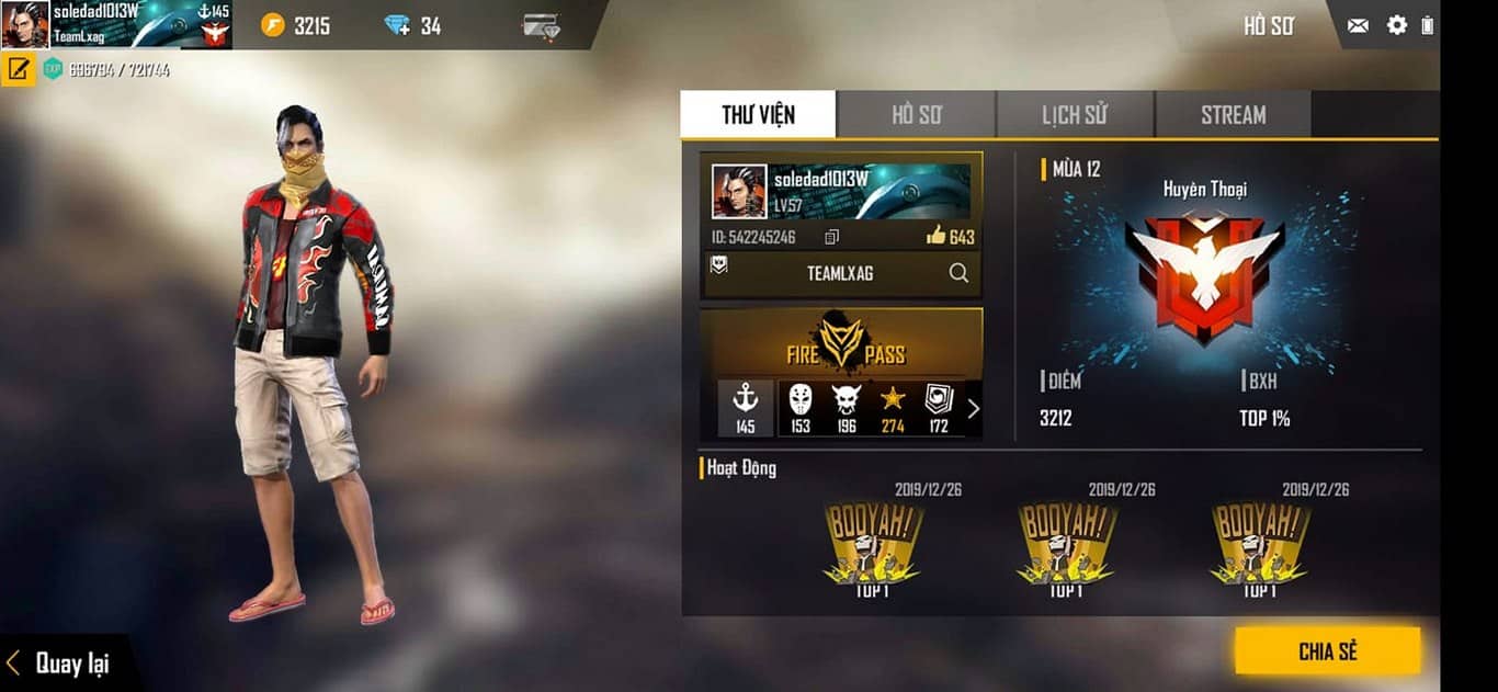 Ảnh ACC Free Fire rank Huyền Thoại VIP
