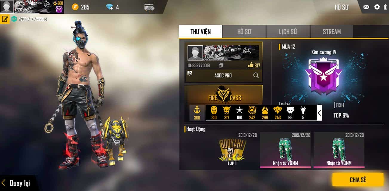 Ảnh ACC Rank Kim Cương Free Fire giàu