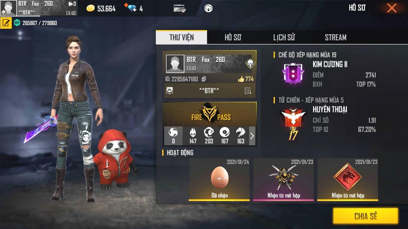 Ảnh ACC Rank Kim Cương Free Fire khủng