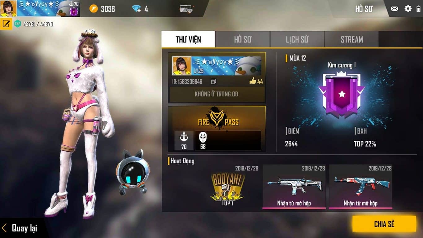 Ảnh ACC Rank Kim Cương Free Fire siêu chất