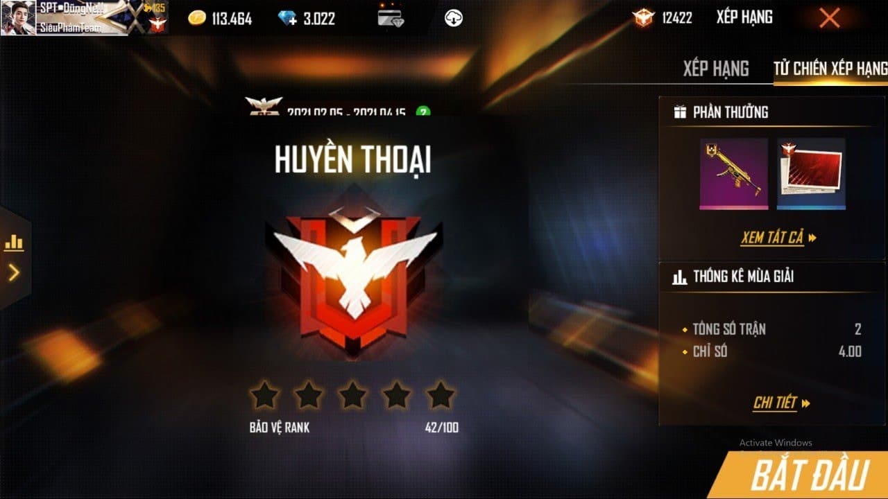 Hình ACC Free Fire rank Huyền Thoại bá đạo