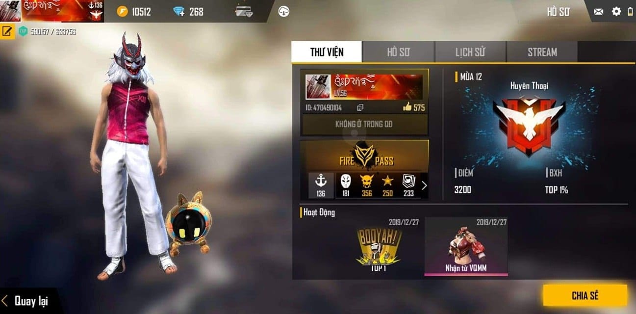 Hình ACC Free Fire rank Huyền Thoại