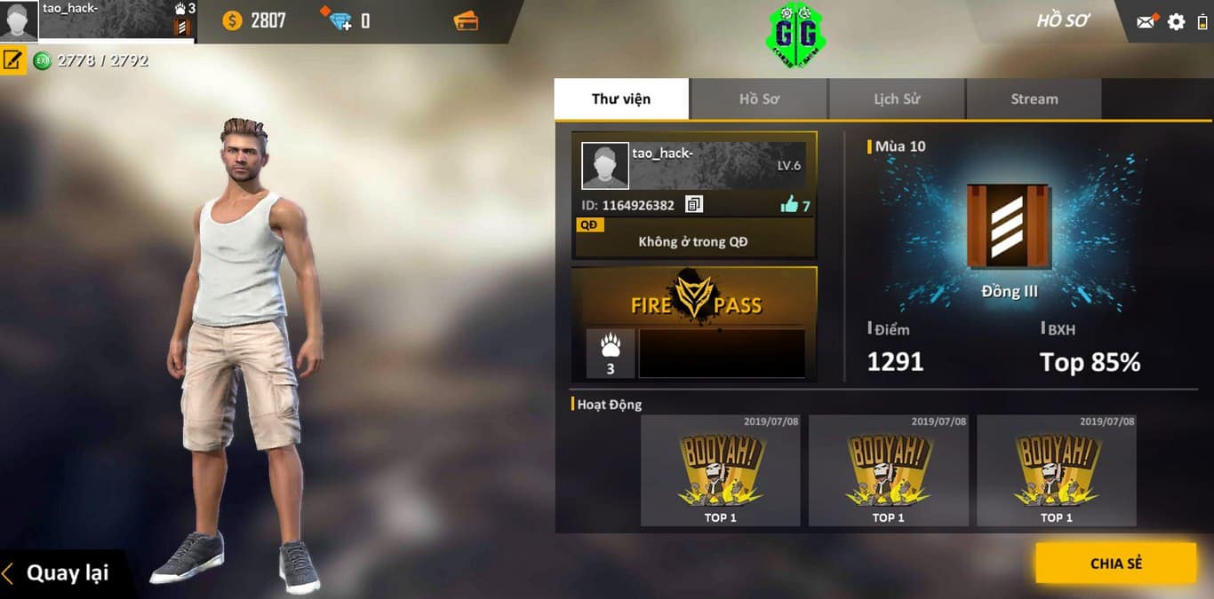 Hình ảnh ACC rank Đồng Free Fire mới chơi