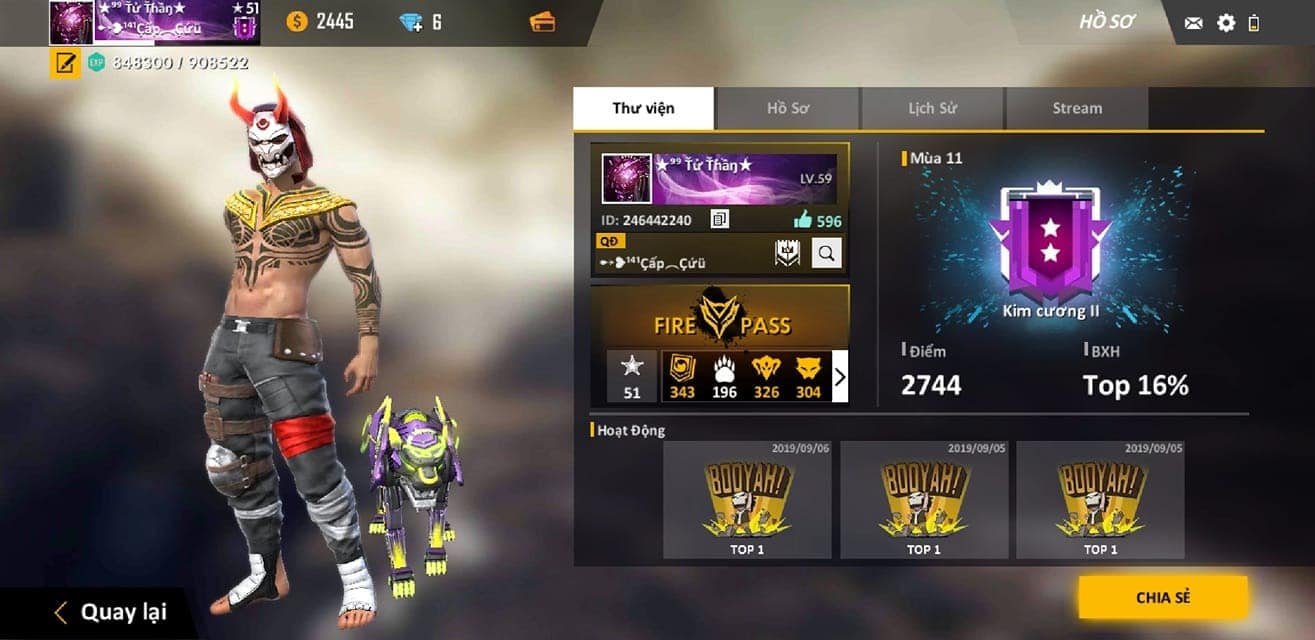 Hình ảnh ACC rank Kim Cương Free Fire VIP