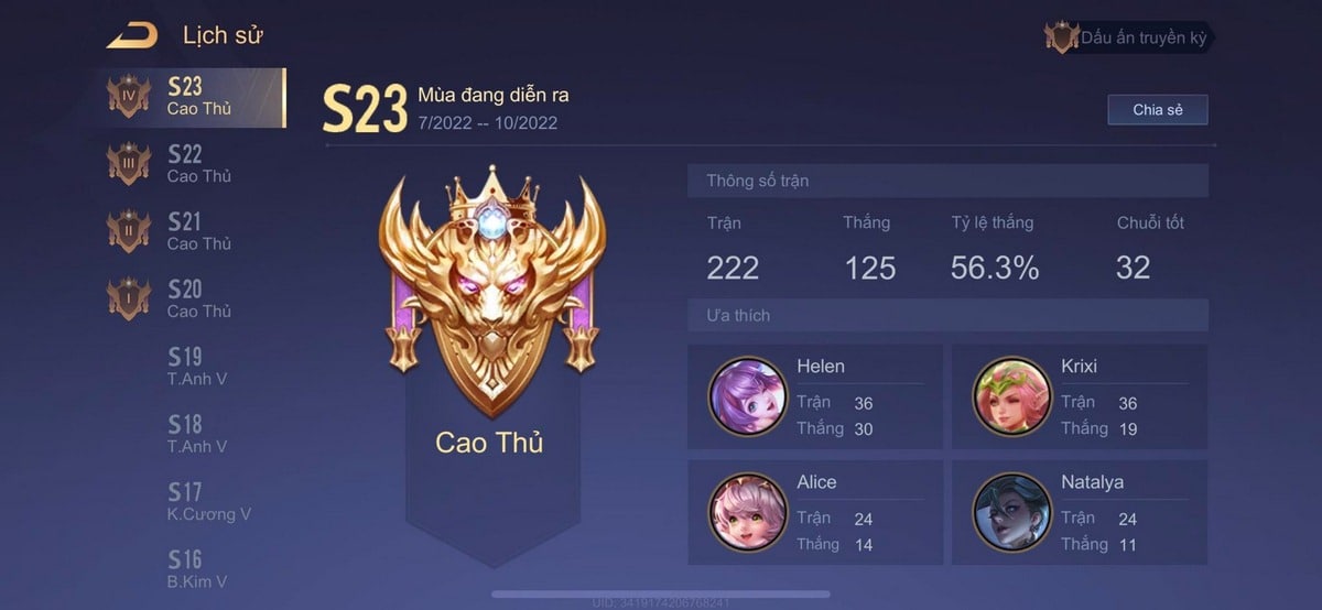 Hình rank Liên Quân cao thủ mới nhất