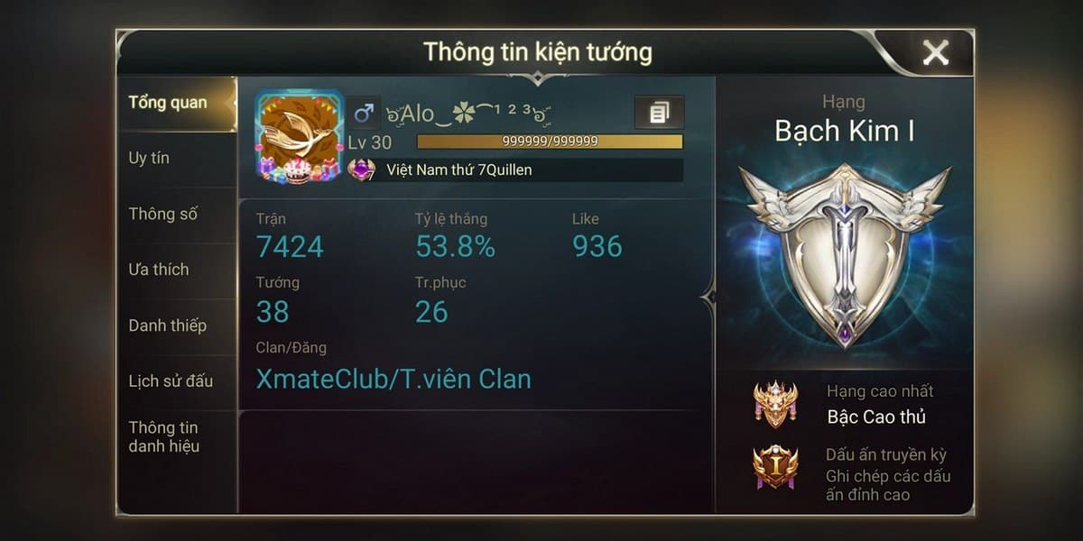 Hình rank bạch kim Liên Quân