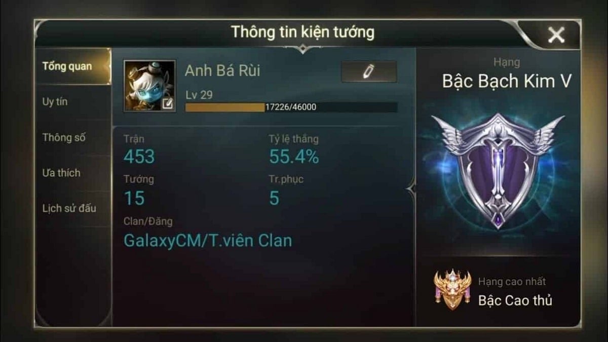 Hình rank bạch kim game Liên Quân