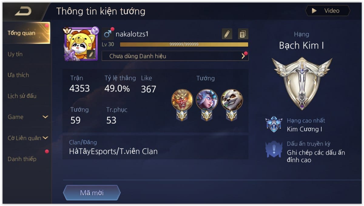 Hình rank bạch kim trong game Liên Quân