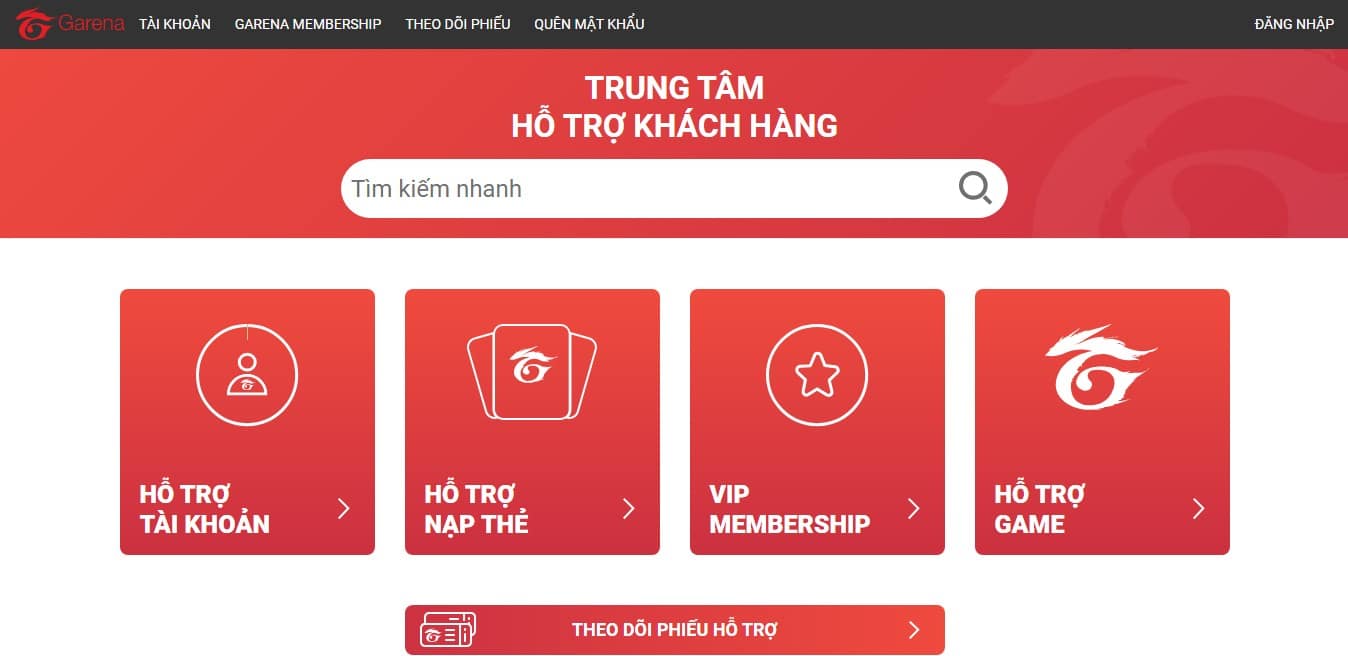 Website Trung tam ho tro khach hang Garena