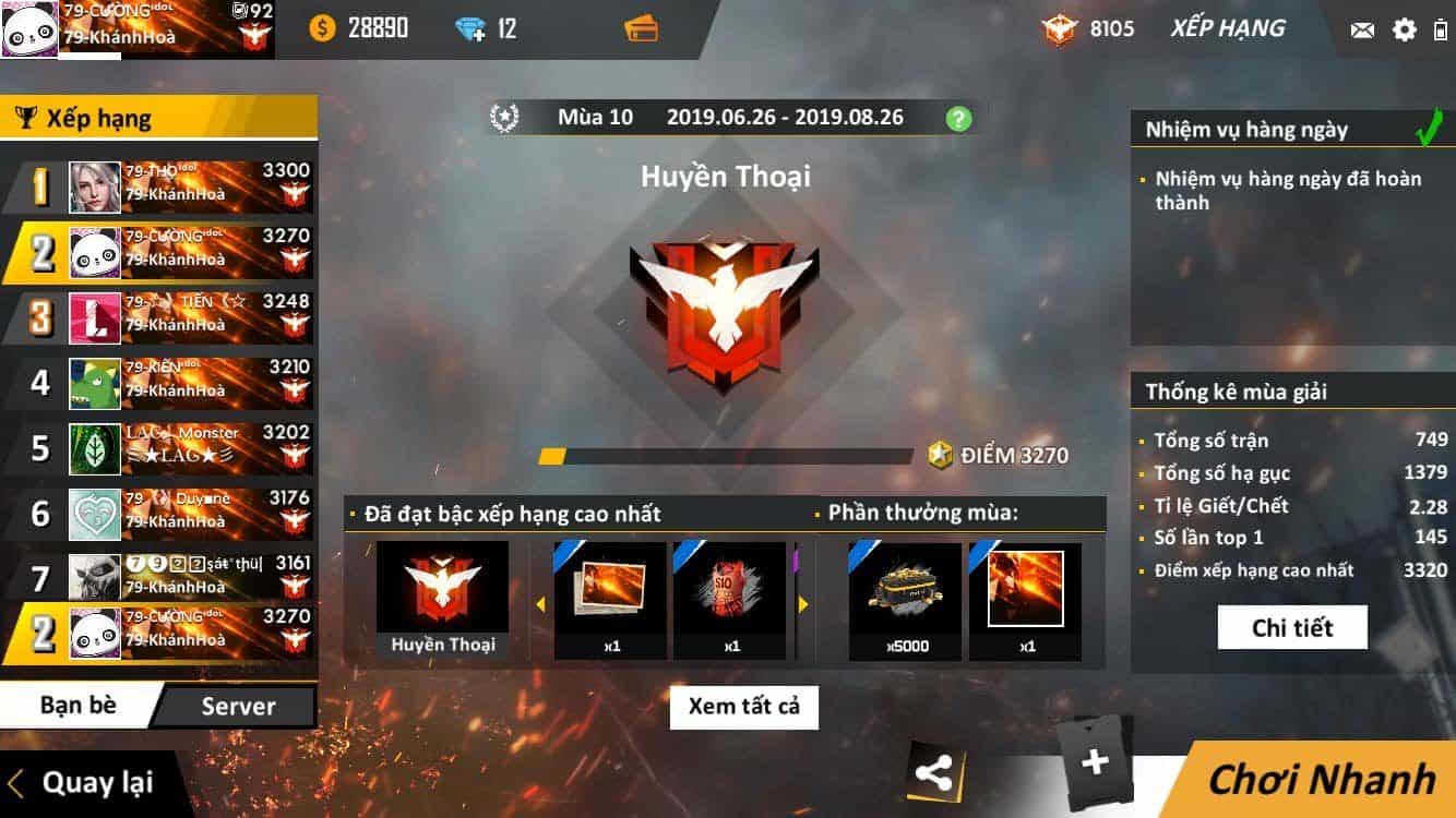 Ảnh Nick Free Fire Rank Huyền Thoại Siêu Chất