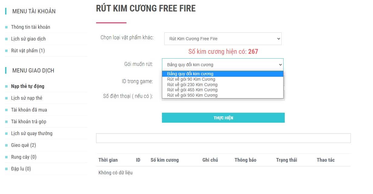 Ảnh Rút Kim Cương Free Fire trên web