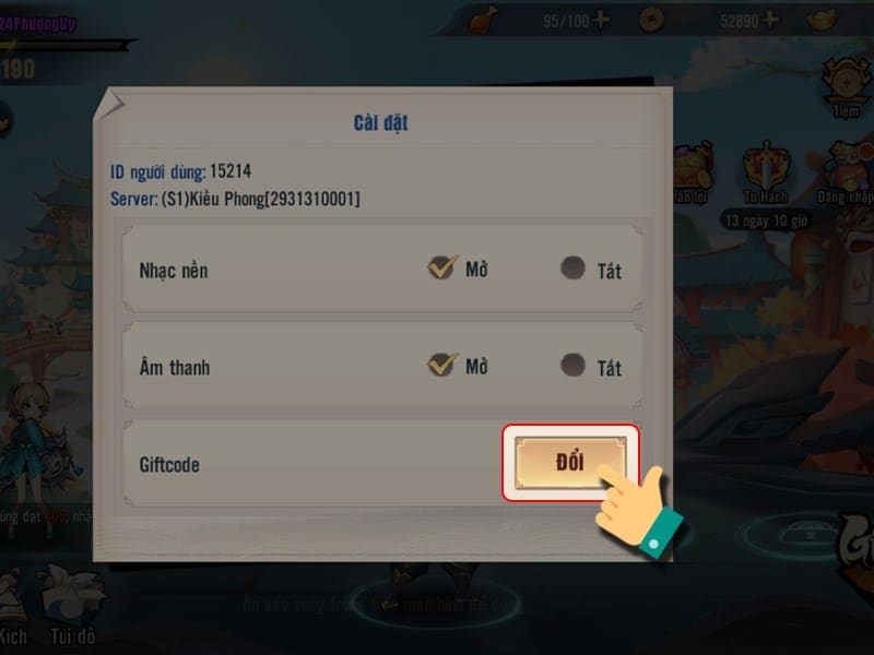 Các bạn nhấn vào Đổi giftcode.