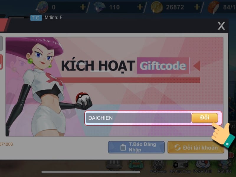 Chọn vào game Mega Đại Chiến để mở hộp thoại nhập giftcode.