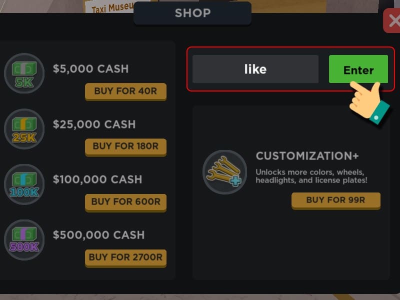 Điền mã của bạn vào ô Enter Code.