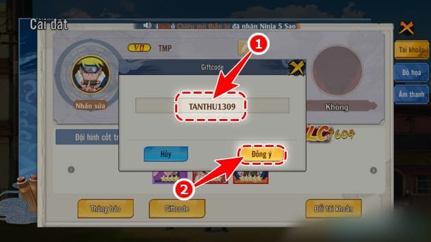 Điền mã giftcode mà bạn có sau đó nhấn nút Đồng ý.