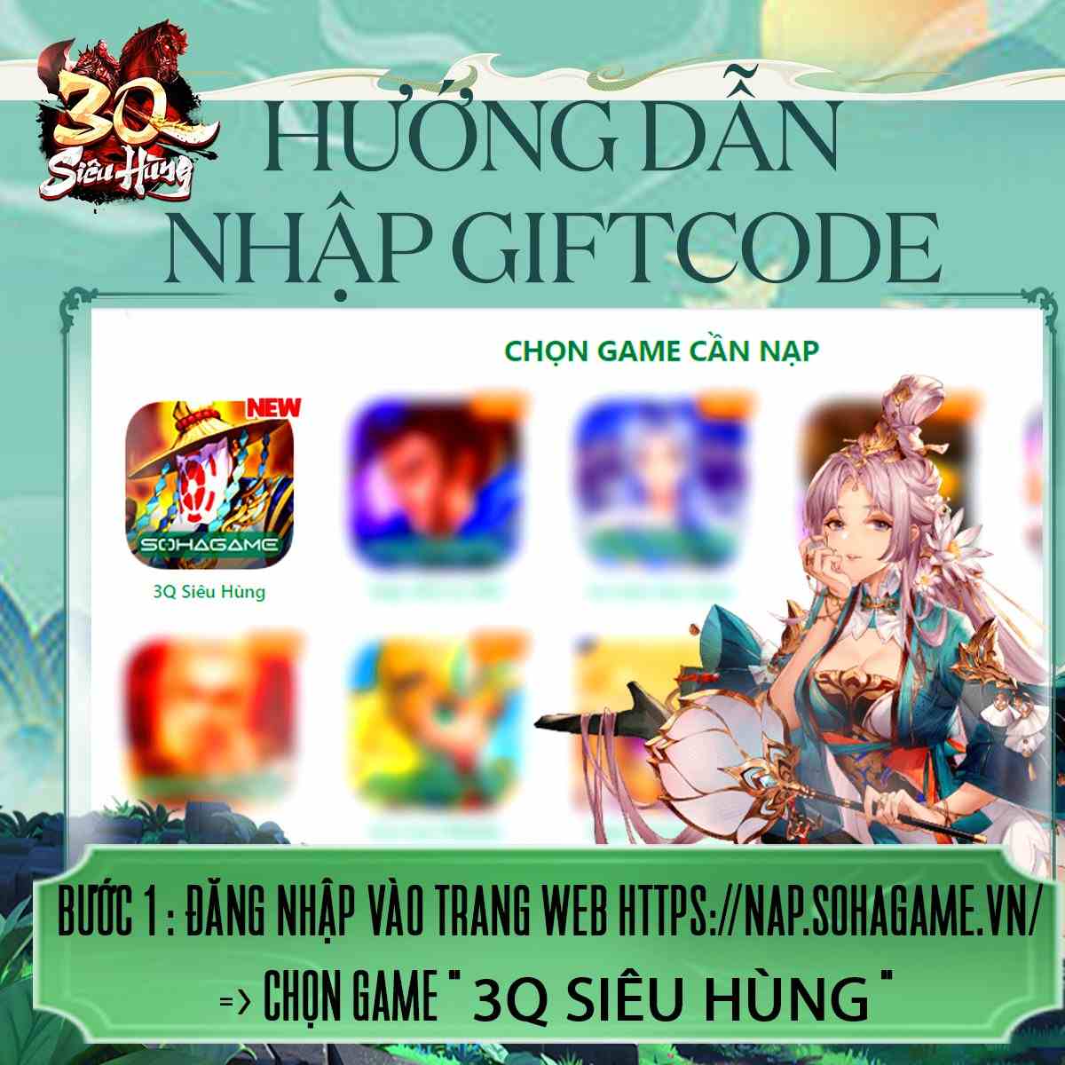 Mở trang web nap.sohagame.vn và chọn game 3Q Siêu Hùng.