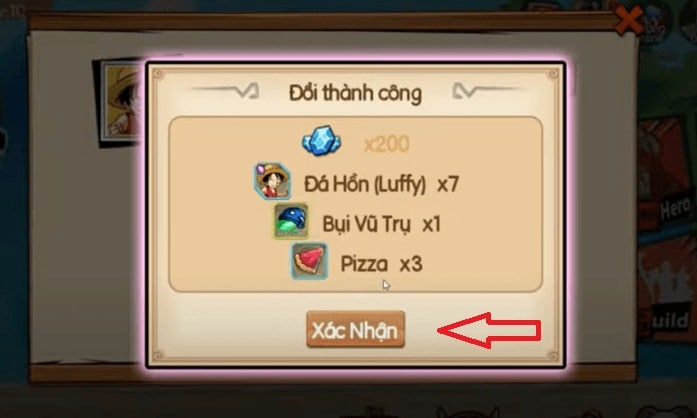 Nhấn Xác nhận để thu thập vật phẩm và hoàn tất quá trình đổi thưởng.