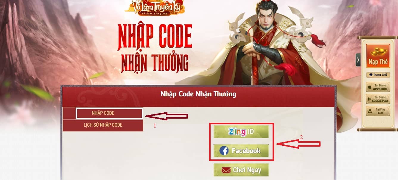 Nhấn chọn vào mục nhập code
