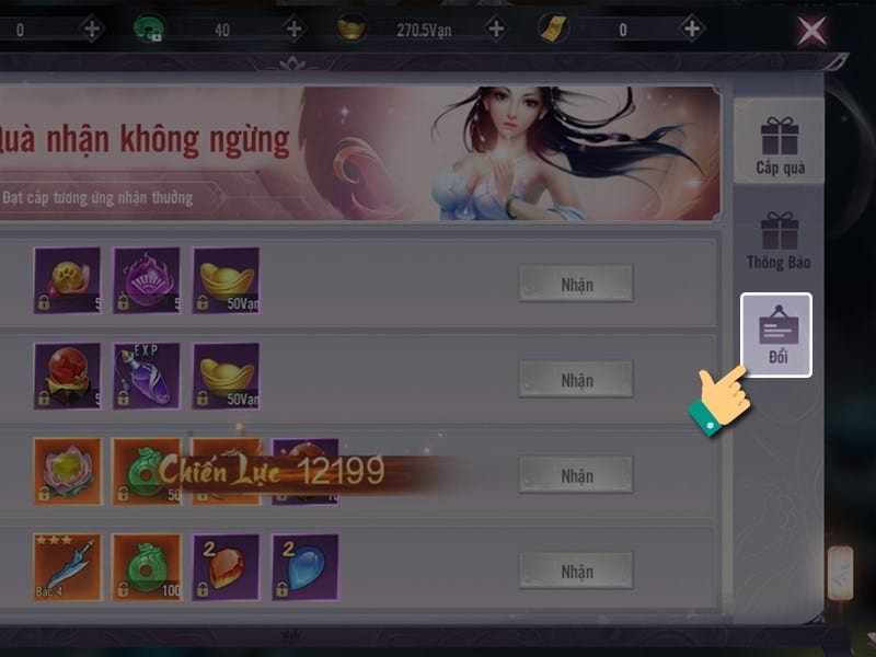 Nhấn vào mục đổi trong danh sách bên phải.