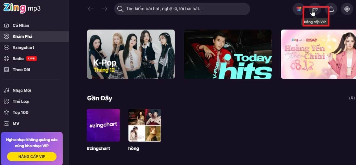 Nhấn vào nâng cấp vip