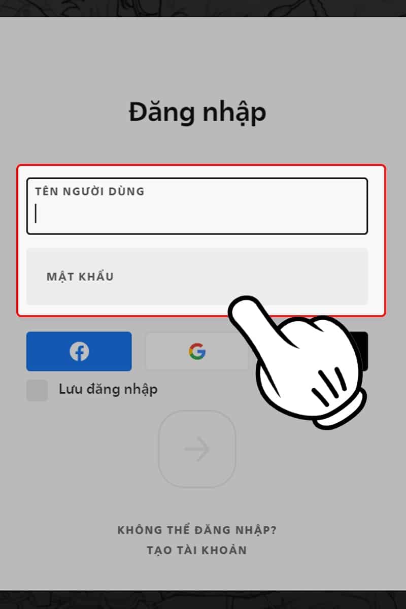 Nhập chính xác thông tin để đăng nhập vào tài khoản game của mình.