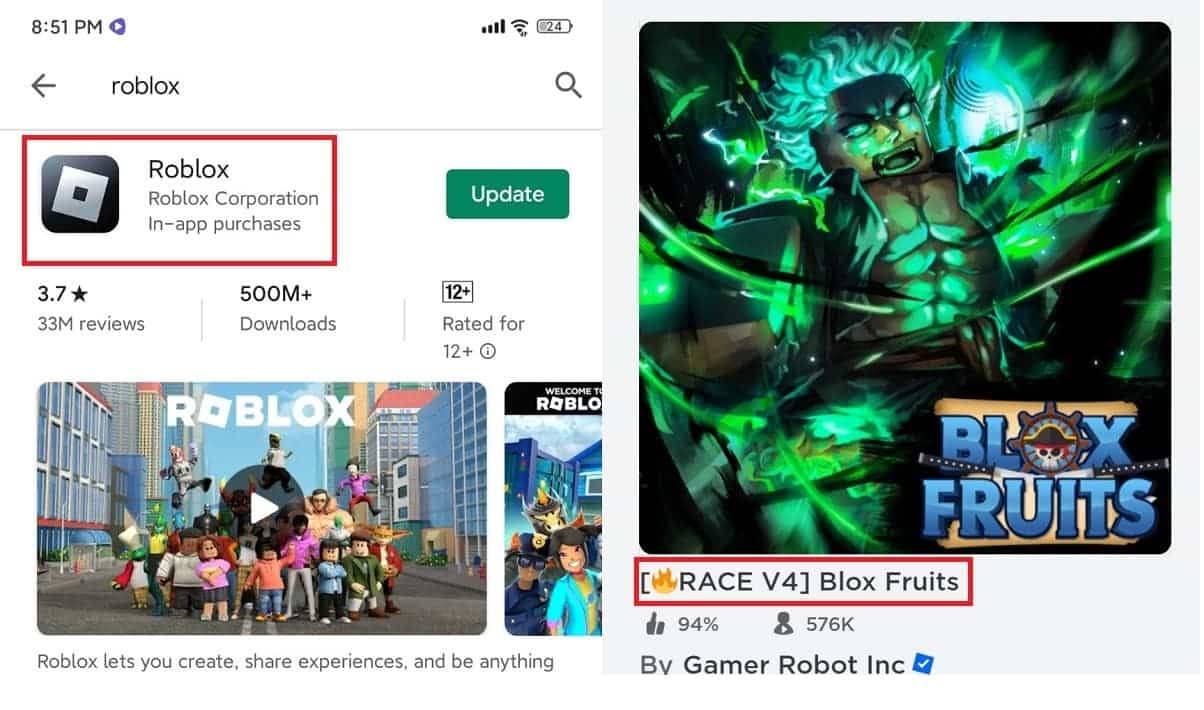 Bạn mở game Roblox và bấm chọn Blox Fruit