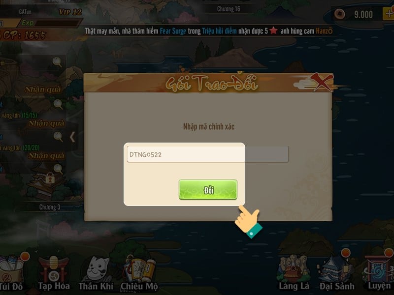Bước 4 nhập giftcode vào ô trống