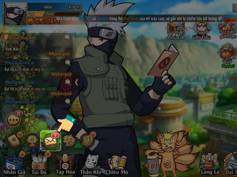 Bước 5 mở tính năng thư trong game