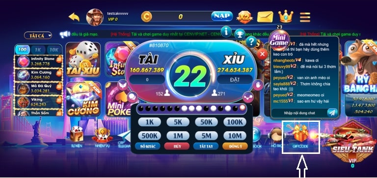 Chọn giftcode benvip