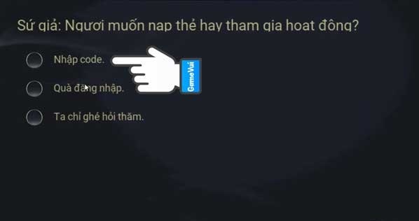 Chọn mục nhập code