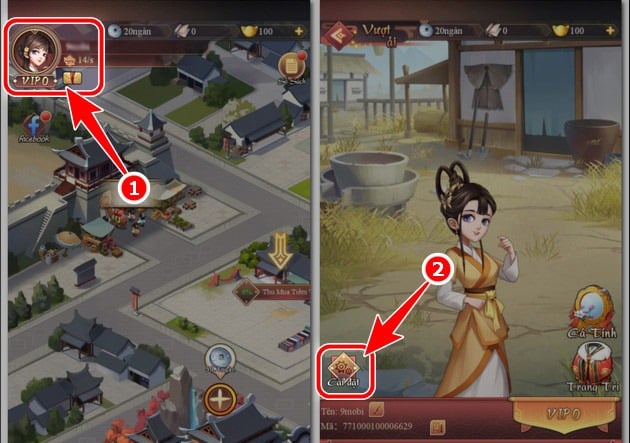 Click vào hình Avatar nhân vật, rồi nhấn chọn vào phần Cài đặt.