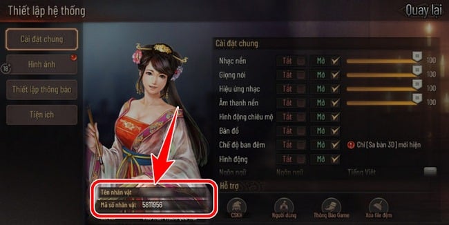 Copy tên nhân vật và mã số nhân vật tài khoản game của bạn.