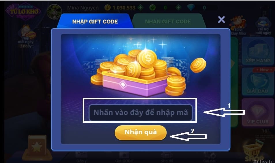 Điền code nhận quà