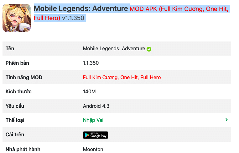 Hack Mobile Legend Adventure