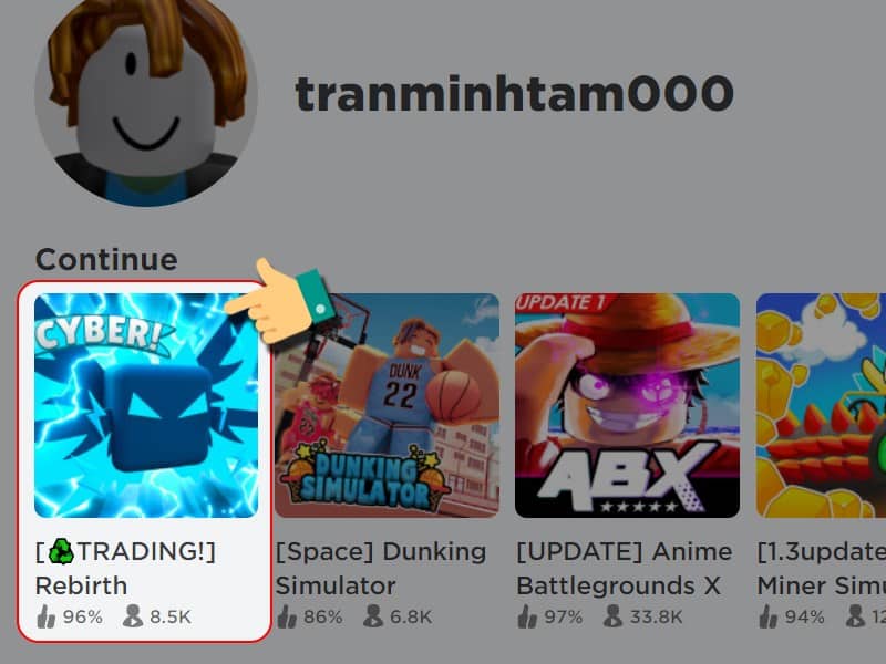Mở Roblox Rebirth Champions X.
